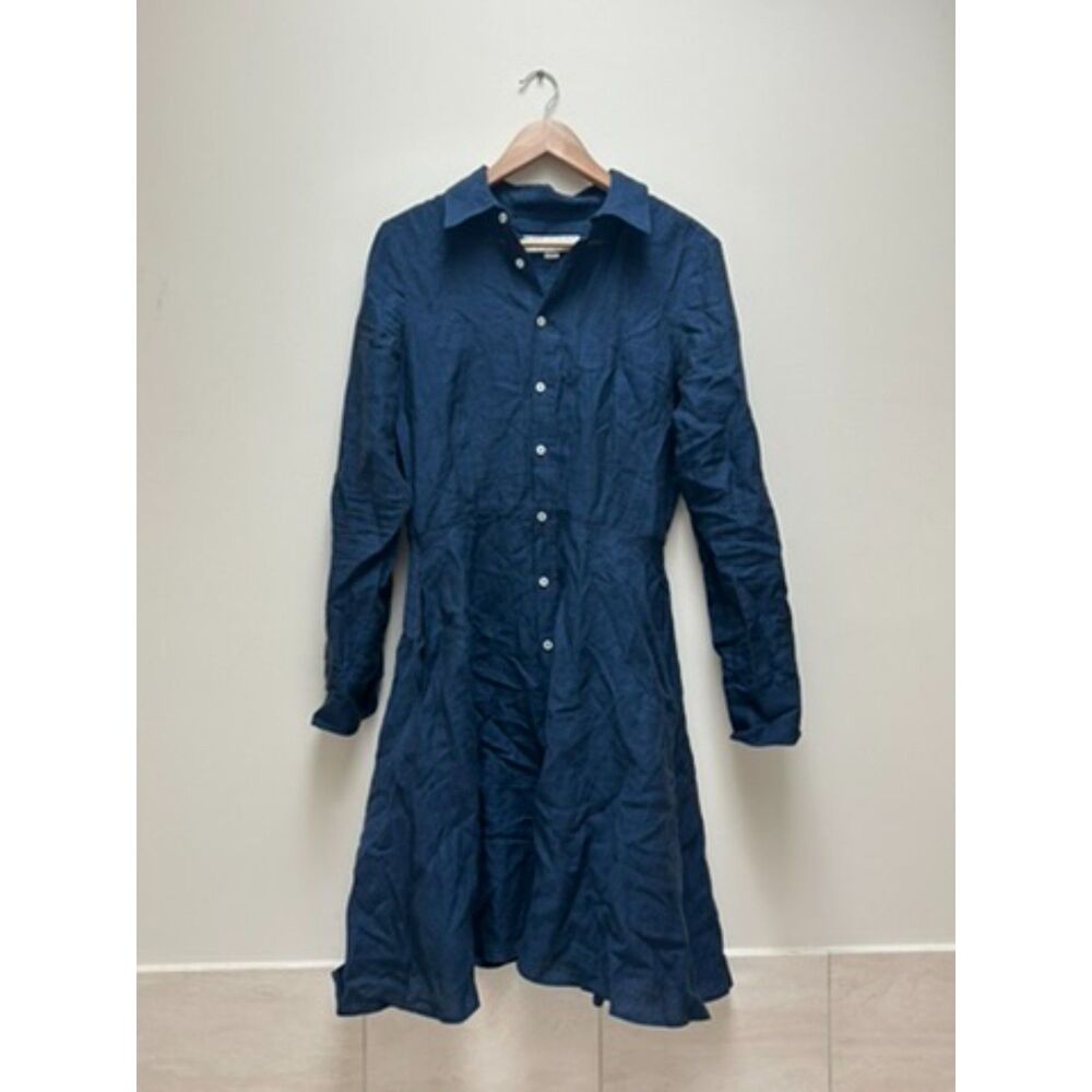 Serena & Lily 100% Linen Button Up Collar Blue Dress size 4